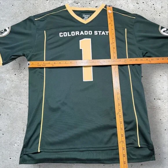 Colorado State Rams #1 Football Jersey Men’s M Green Gold Hanes NCAA - Picture 10 of 10